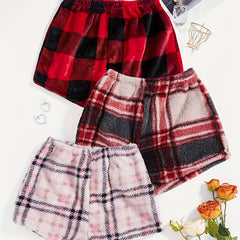 3 Pack Plus Size Plaid Print Flannel Shorts Set