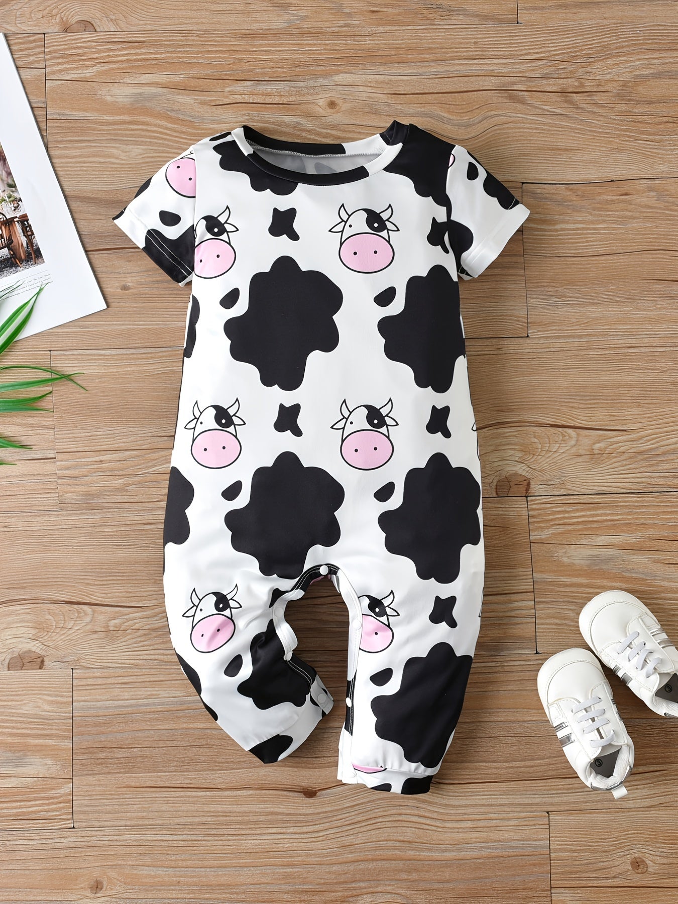 Cow Print Romper Short Sleeve Jumpsuit for Baby Boys and Girls