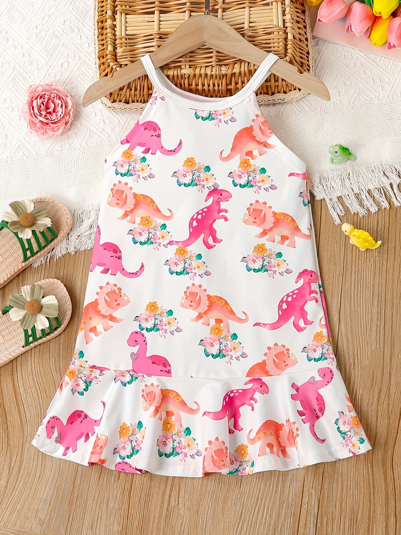 Flamingo Print Tank Dress Kids Summer Outfit