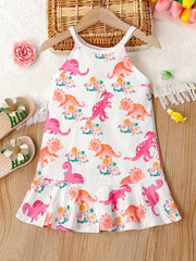 Flamingo Print Tank Dress Kids Summer Outfit