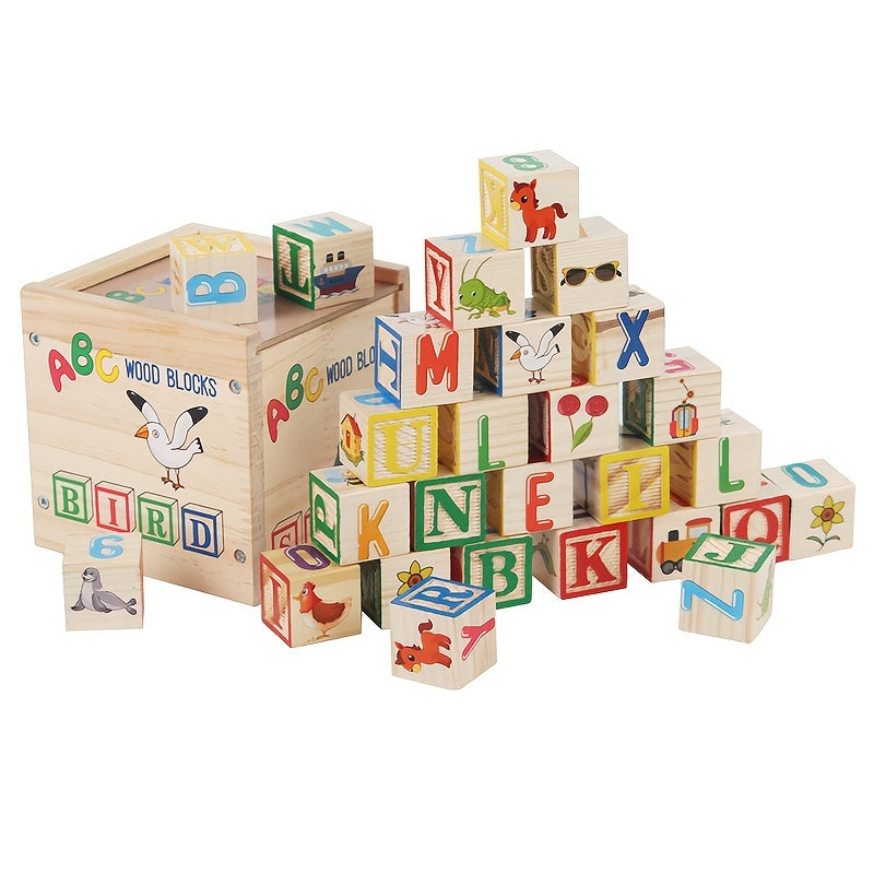 Wooden Alphabet Blocks Educational Toys for Kids - Ideal Christmas Gift