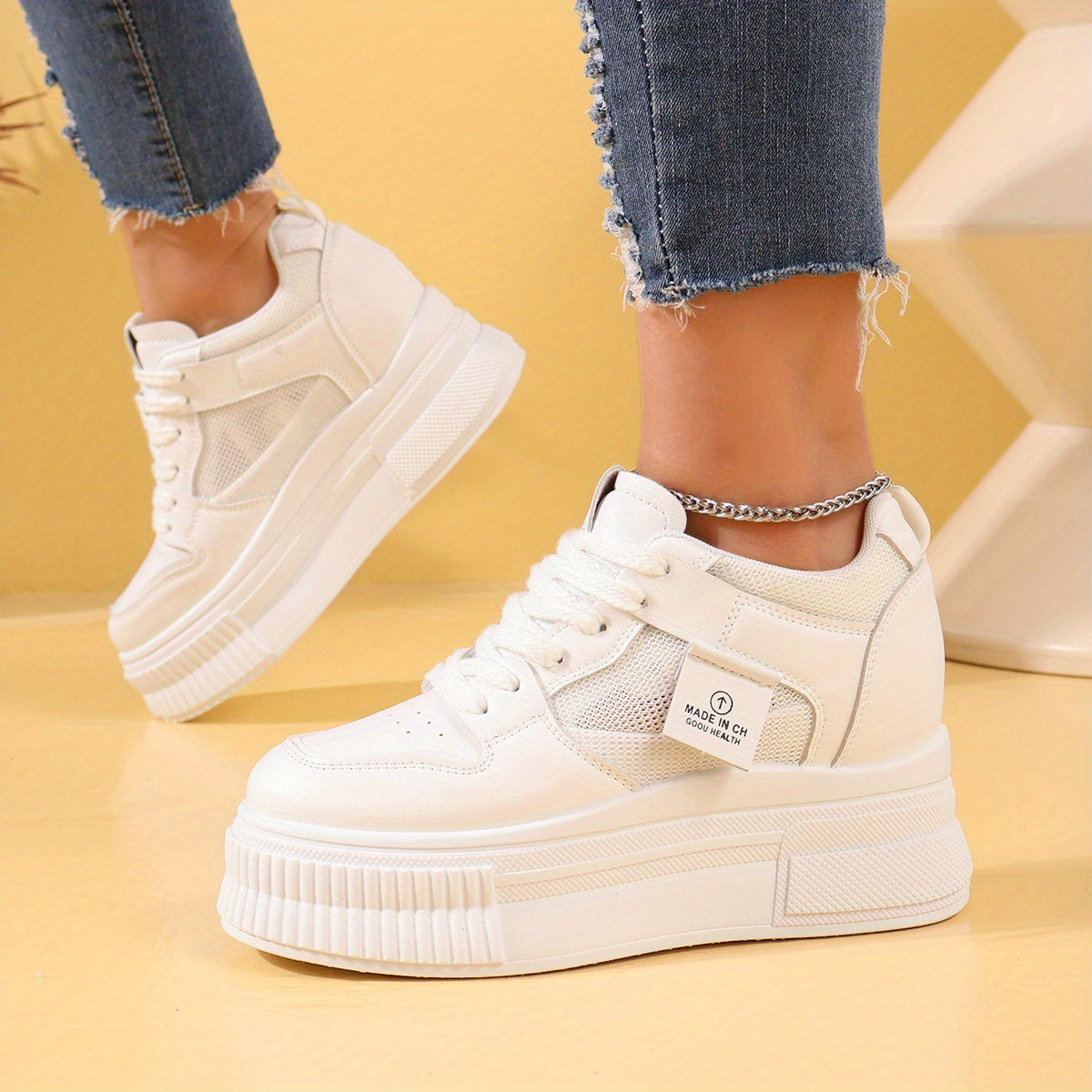 Women's Letter Graphic Lace up Front Wedge Sneakers