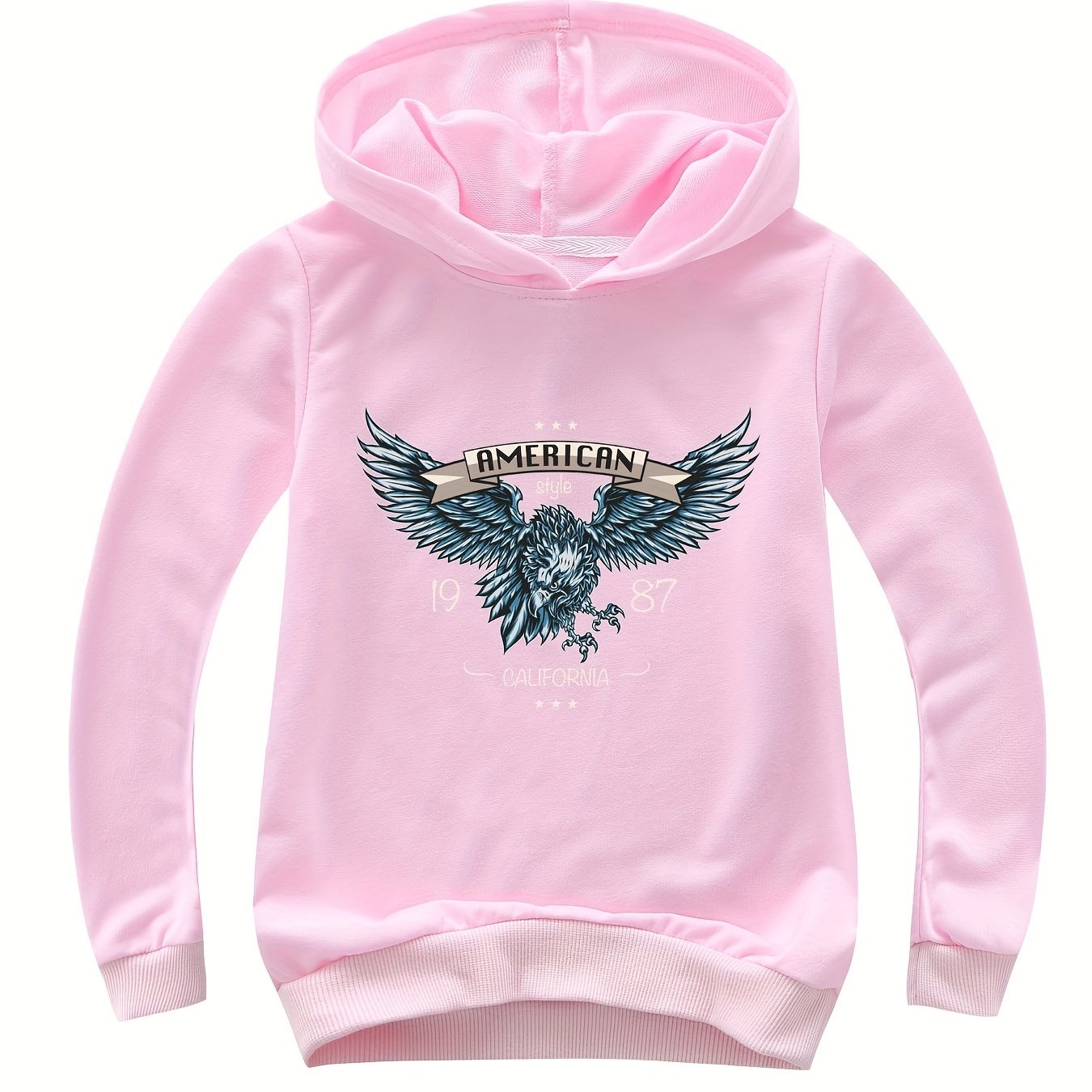 Cotton Eagle Print Hoodies Girls Comfy Sweatshirt Pullover Spring Fall Gift
