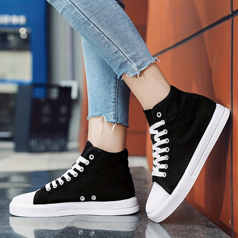 Women's Canvas Lace Up Skate Shoes Lightweight Mid Top Sneakers
