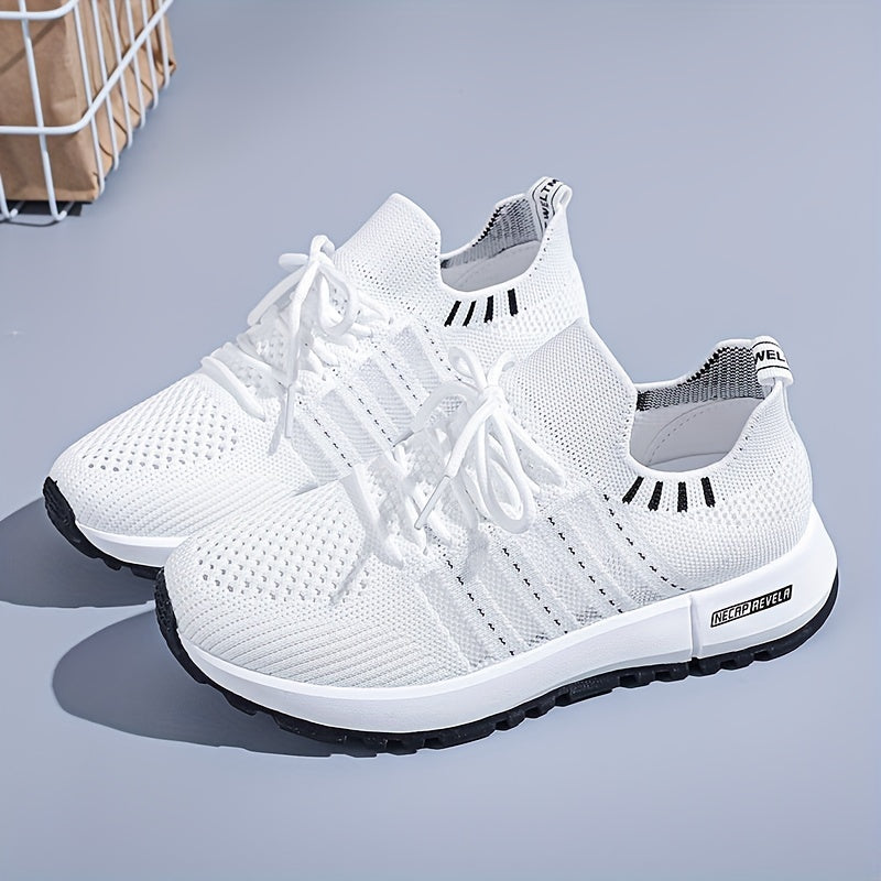 Women's Breathable Knit Platform Sneakers Casual Lace Up Outdoor Shoes