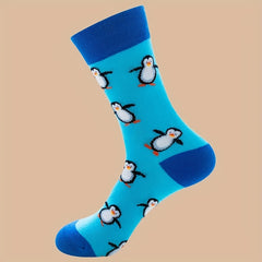 Men's Cartoon Pattern Crew Socks Cotton Blend Casual Unisex Socks