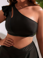 Boho Bikini Top Ruffle Trim One Shoulder Swimwear Crop