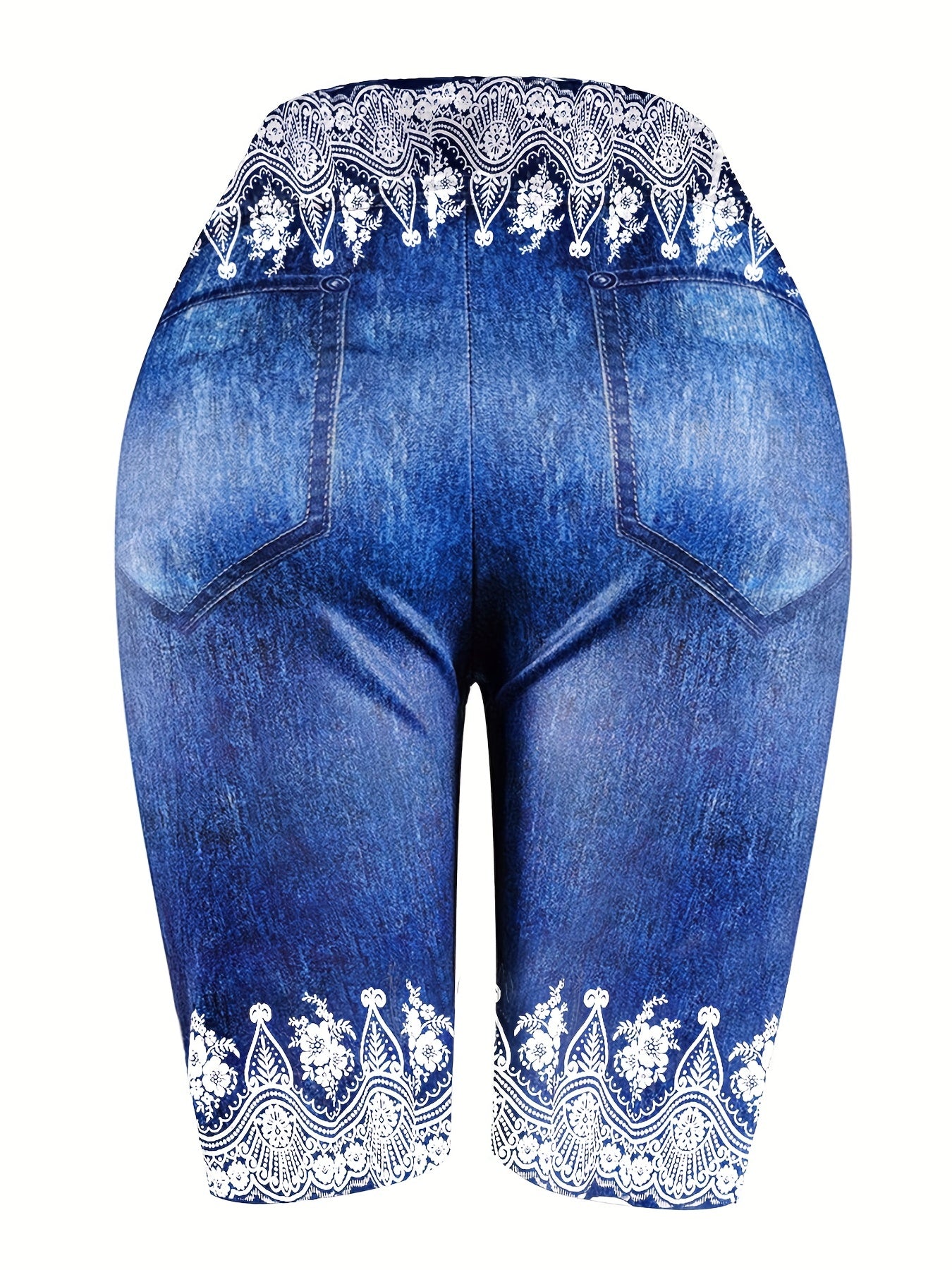 Denim & Floral Print Slim Fit Sporty Shorts