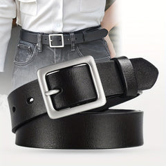 Women's Leather Belt Square Pin Buckle Cowhide Belt