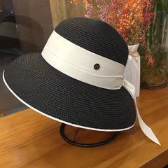 Women Summer Sun Hat Ribbon Cloche Hat Solid UV Protection Travel Beach Hats
