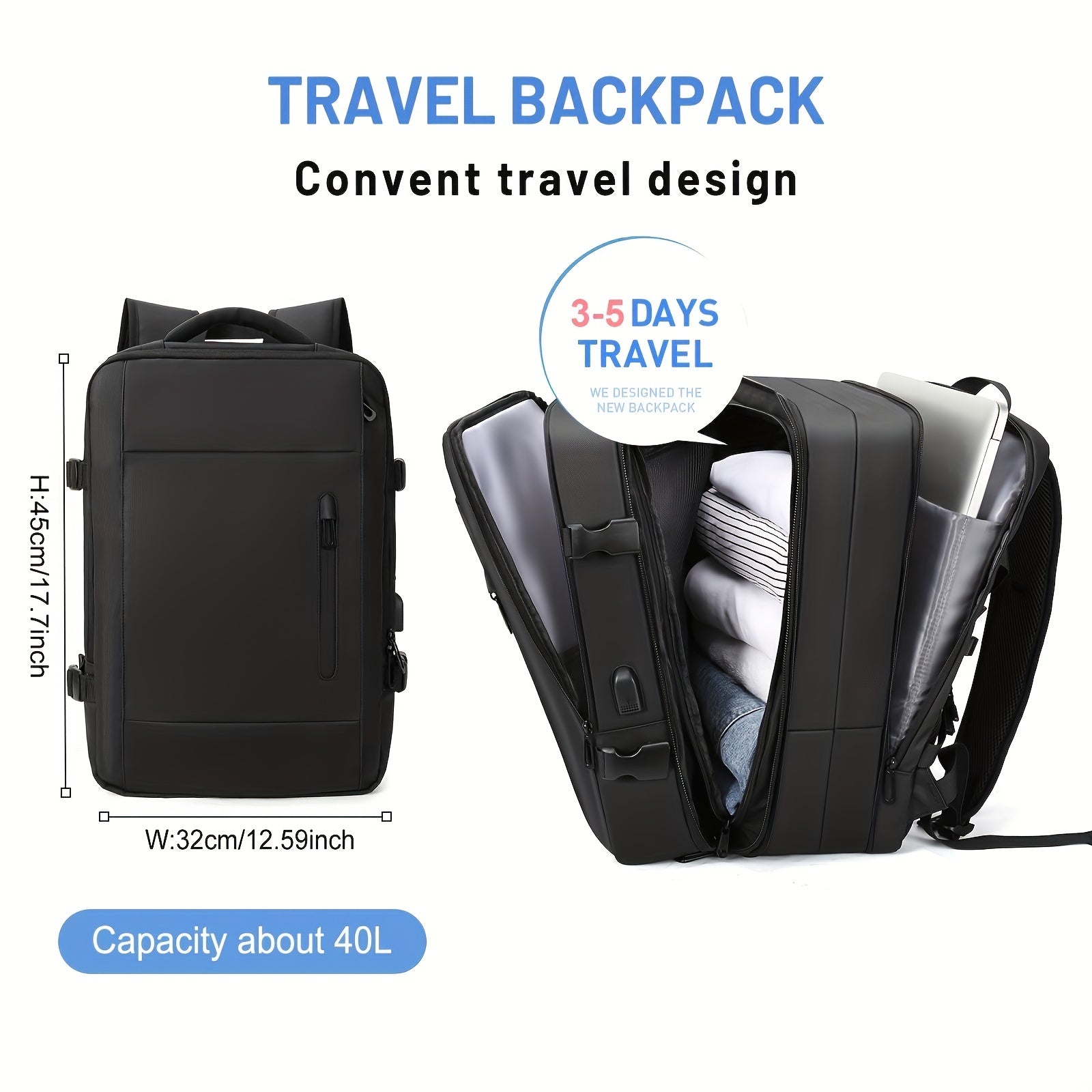Minimalist Business Travel Storage Backpack Large Expansion