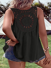 Casual Tank Top Women's Plus Solid Crochet Round Neck Slight Stretch