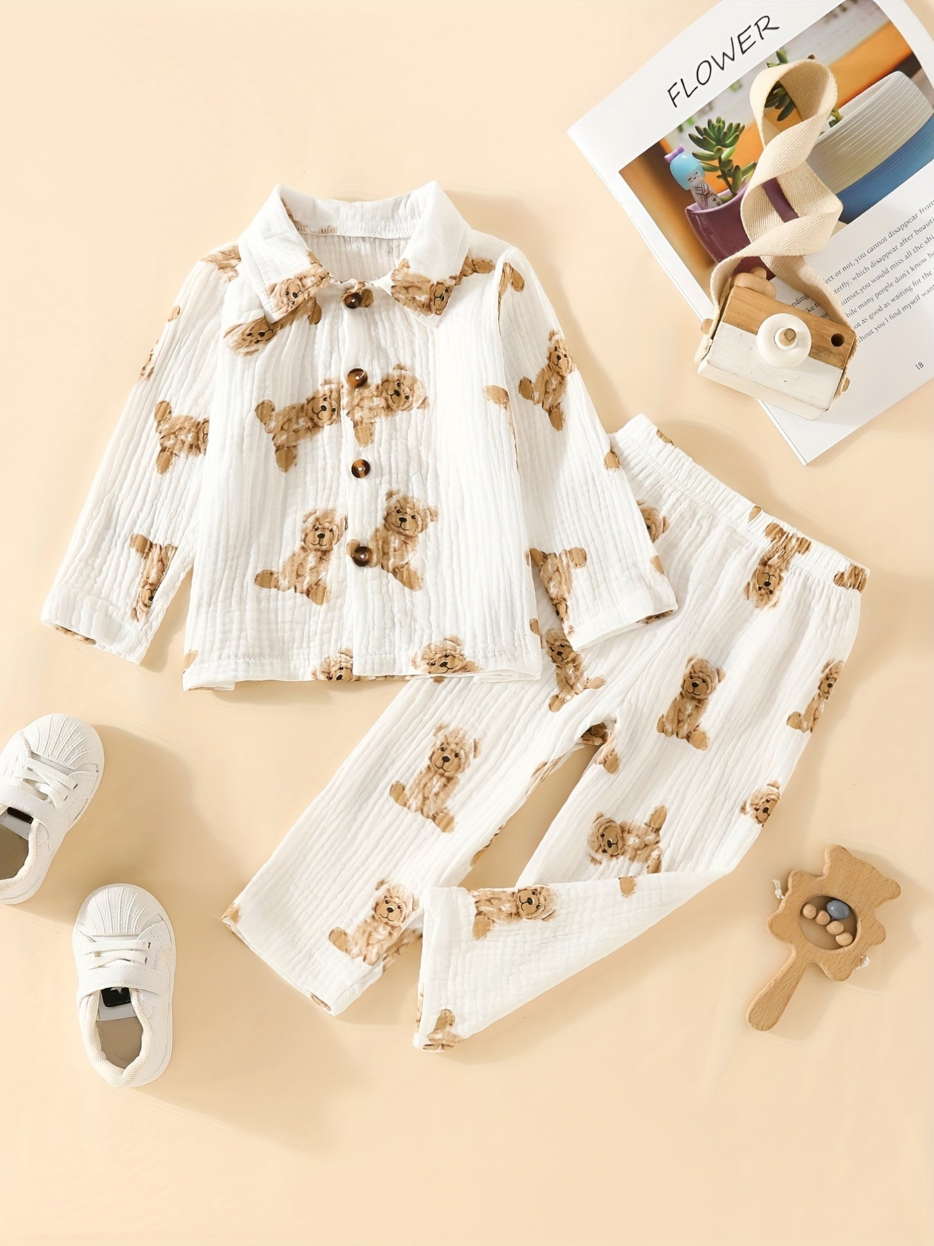 Baby's Cartoon Graphic Pajamas Set Long Sleeve Top & Pants Outfit