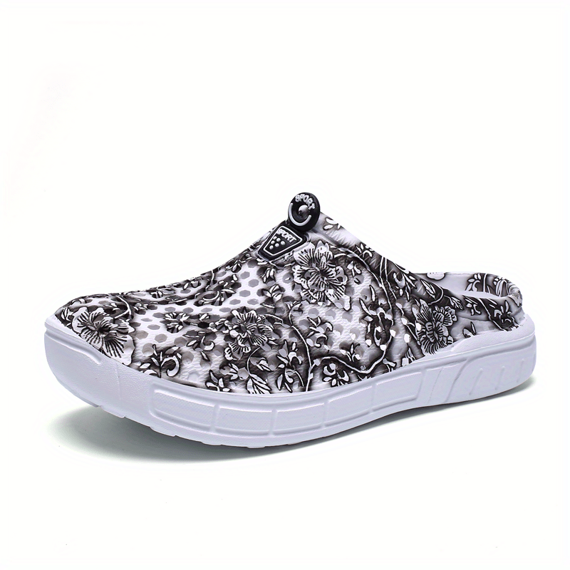 Floral Print Clogs Round Toe Slip On Flat Outdoor Slides