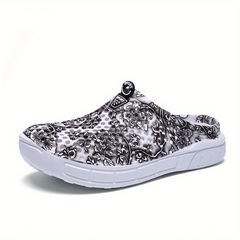 Floral Print Clogs Round Toe Slip On Flat Outdoor Slides