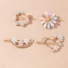 4pcs Rhinestone Flower Hair Clips Decorative Hair Accessories