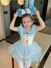 Cotton Solid Puff Sleeve Princess Tutu Dance Dress Ballet Leotard