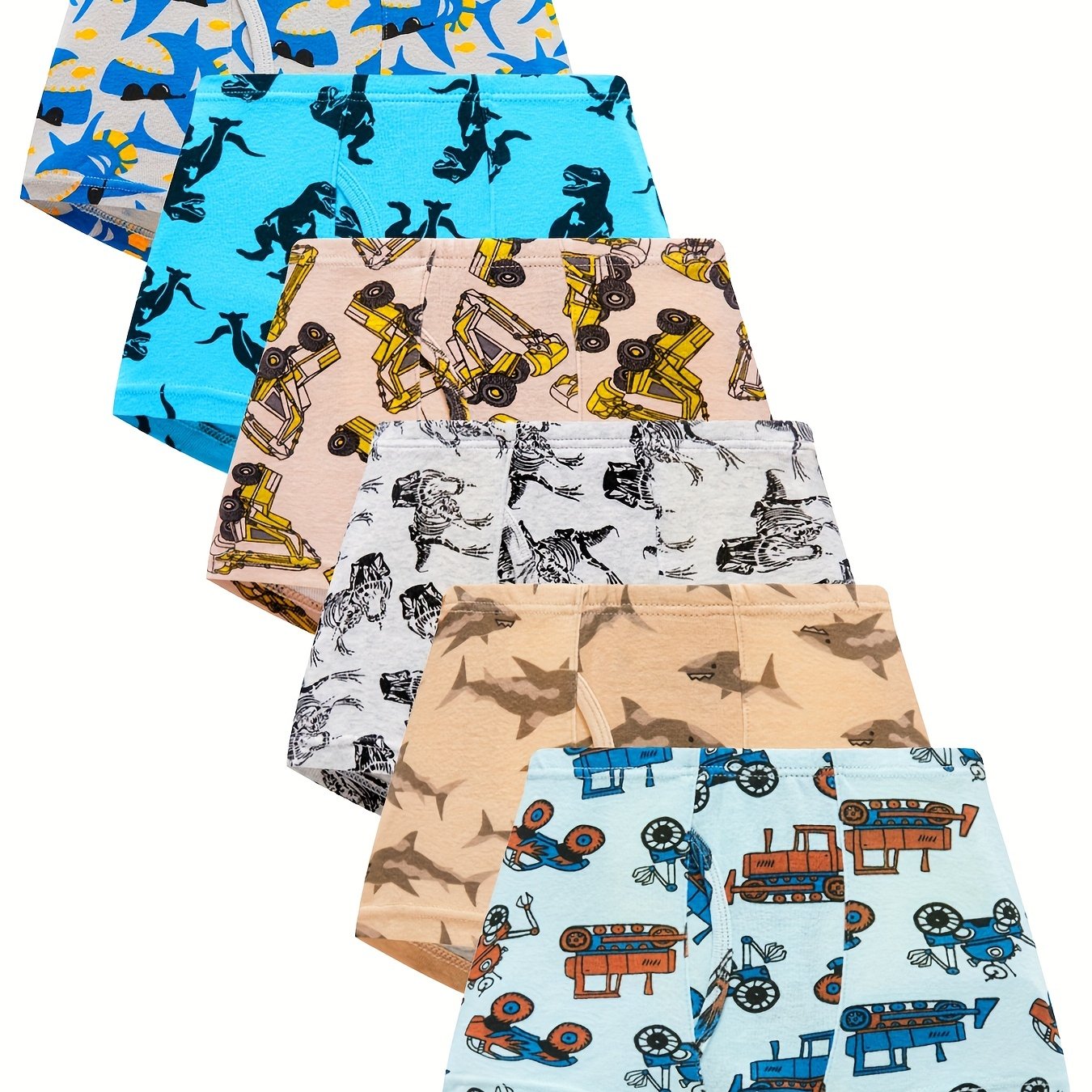 6pcs Boys Cartoon Cotton Boxer Briefs Elastic Underwear