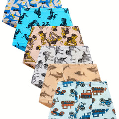 6pcs Boys Cartoon Cotton Boxer Briefs Elastic Underwear