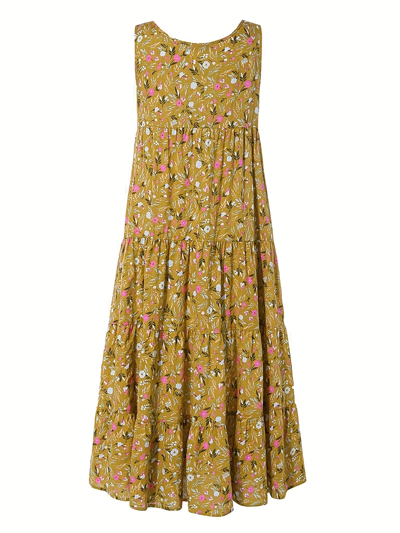 Floral Print Tank Dress Vintage Sleeveless Ruched Dress