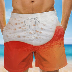 Beer Novelty Print Drawstring Shorts for Men