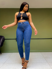 Women's Plus Button Fly High Rise Slim Fit Jeans
