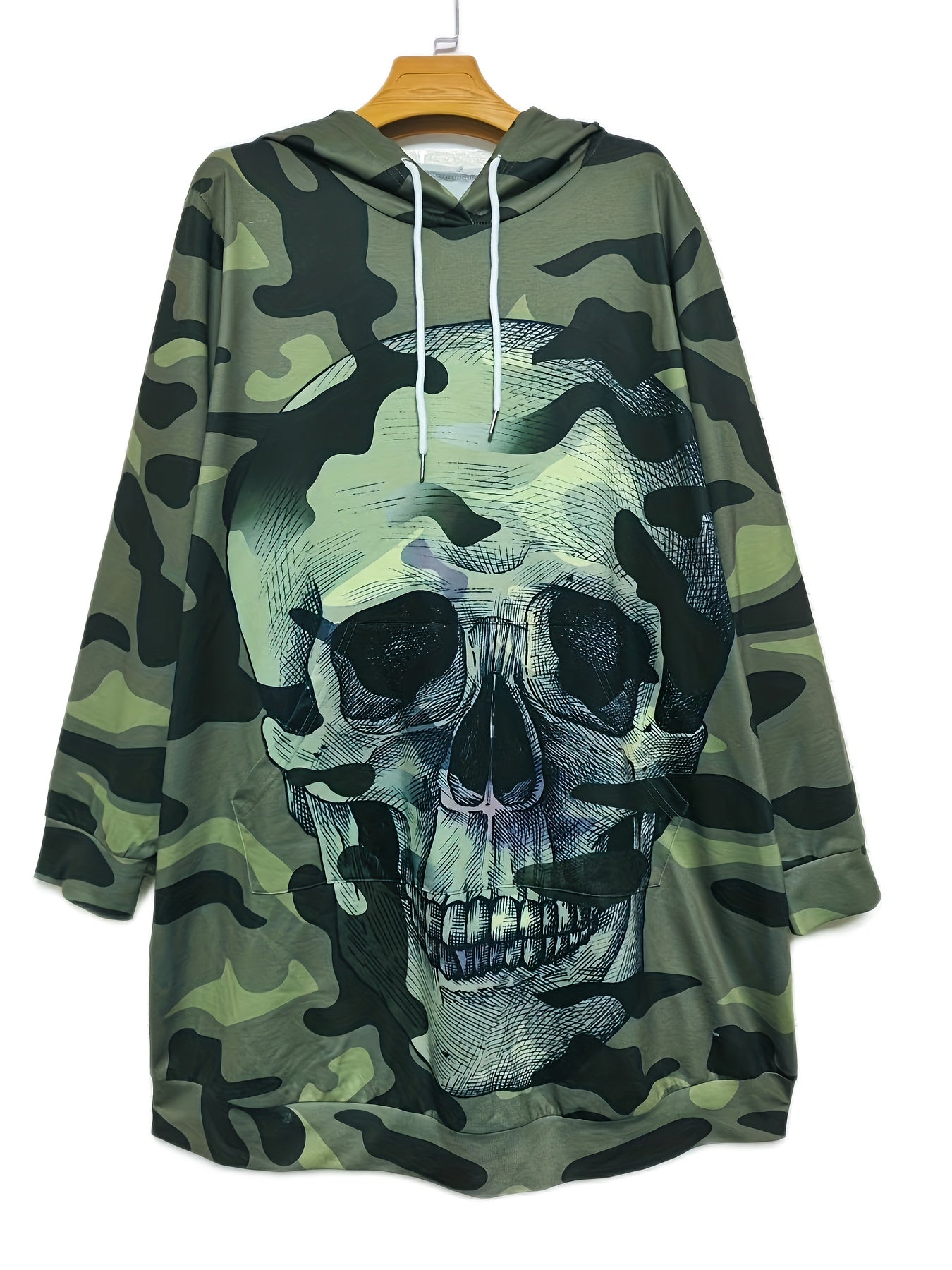 Camo & Skull Print Long Sleeve Hoodie Dress