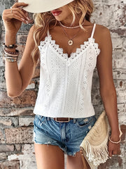 Lace Eyelet Cami Top with Spaghetti Straps for Women