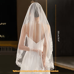 Mid Length Lace Bridal Veil with Comb for Wedding Ceremony