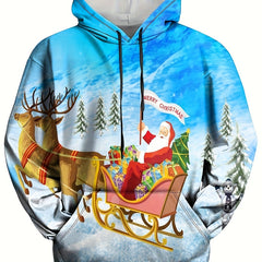 Santa Claus Print Hoodies For Men Comfy Loose Hooded Pullover