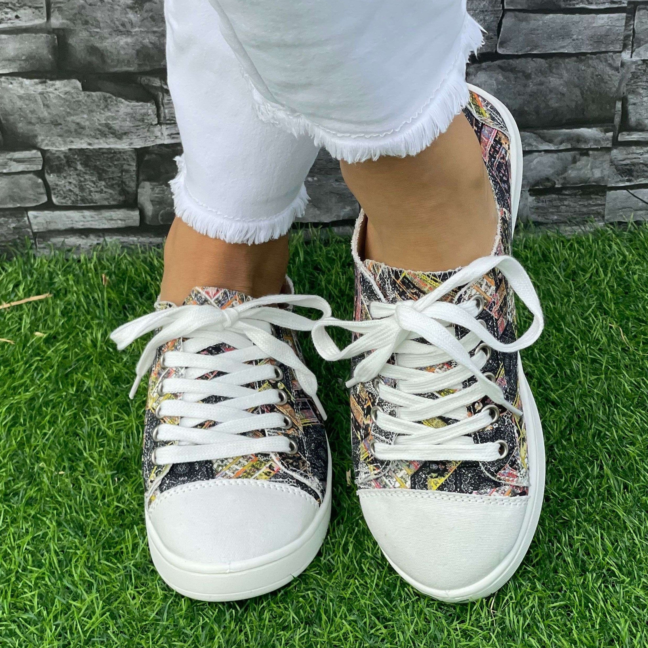 Grey Geometric Board Shoes Women Casual Lightweight Walking Sneakers