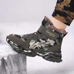 Boy's High Top Camo Hiking Boots Plush Lining Warm Non Slip