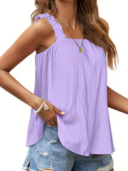 Ruffle Trim Sleeveless Top Square Neck Casual Summer