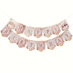 Pink Farm Birthday Theme Party Balloons & Cow Pull Flag Banner Set