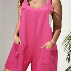 Solid Patched Pockets Romper Jumpsuit Sleeveless Casual Women's Clothing