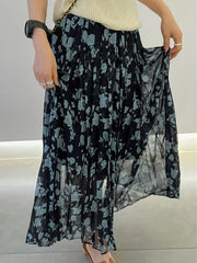 Floral Print Pleated Skirt Elastic Waist Skirt for Spring & Summer