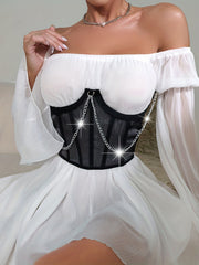 Satin Lace Up Corset Belt Waist Top