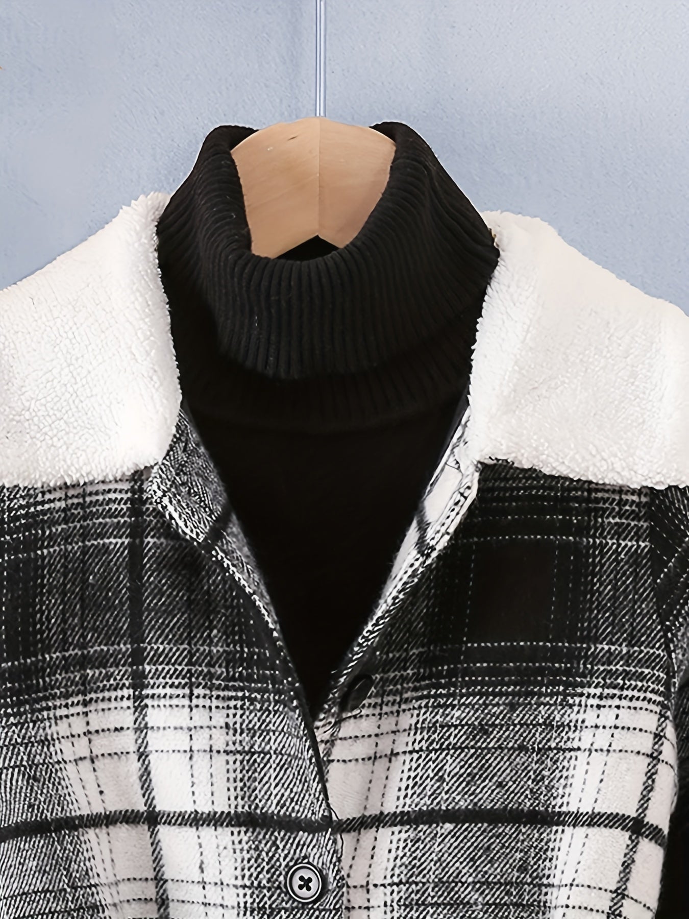 Girls Fleece Collar Plaid Style Open Front Dress