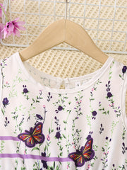Girls' Rose And Butterfly Graphic Sleeveless Summer Dress