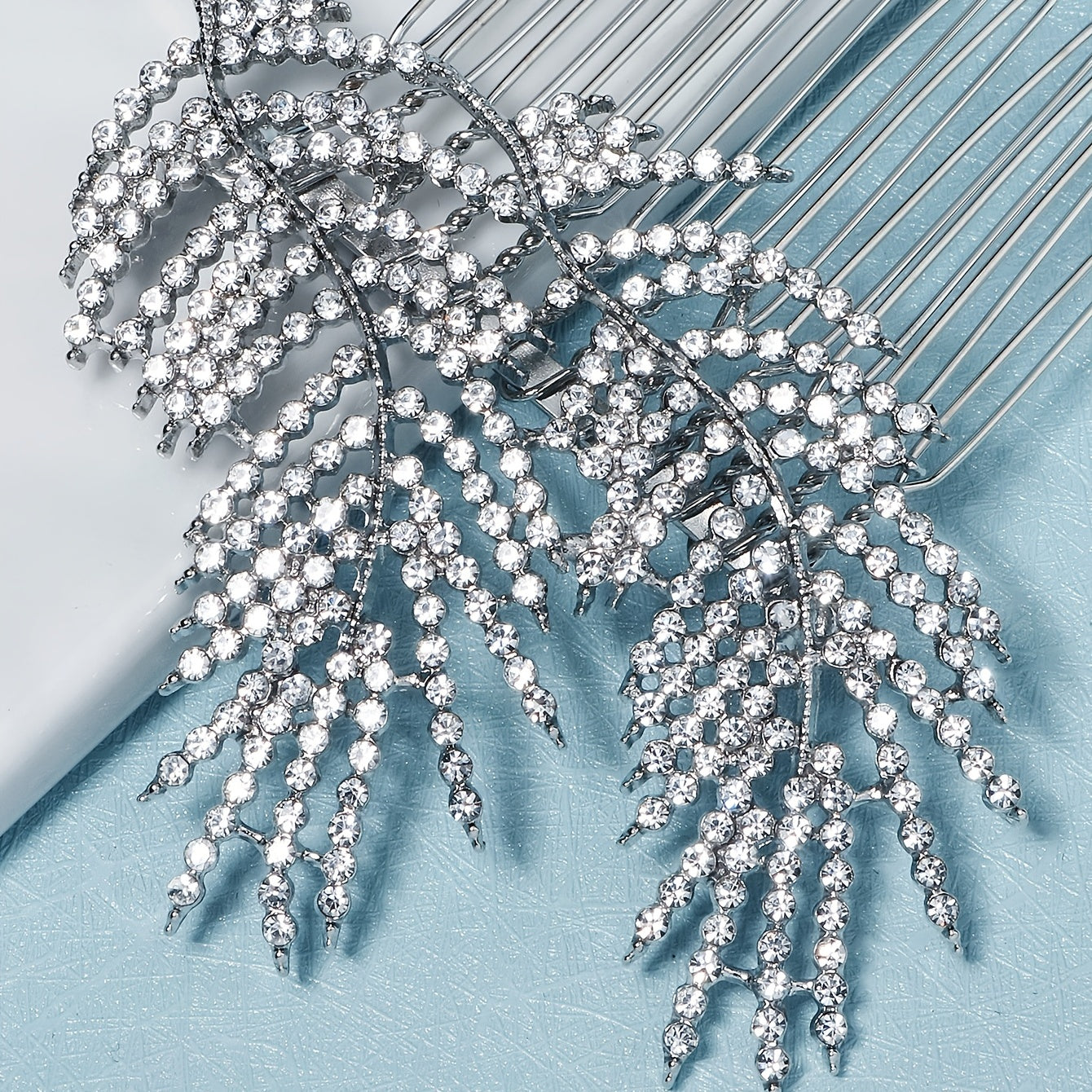 Crystal Hair Comb Silvery Rhinestones Bridal Leaf Hair Comb
