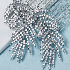 Crystal Hair Comb Silvery Rhinestones Bridal Leaf Hair Comb