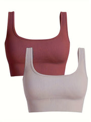 2 Pack Plus Size Sports Bra Set Seamless High Elastic Yoga Bra With Pads
