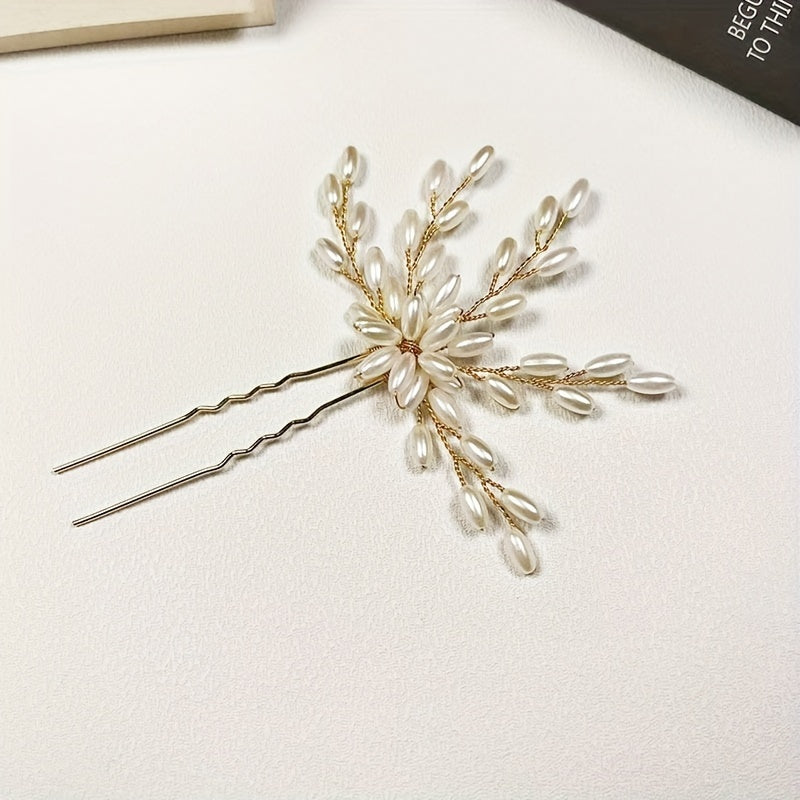 Faux Pearl Leaf Shape Hair Pin U shaped Hairpin Hair Accessories
