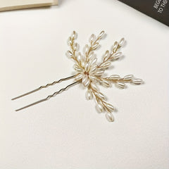 Faux Pearl Leaf Shape Hair Pin U shaped Hairpin Hair Accessories
