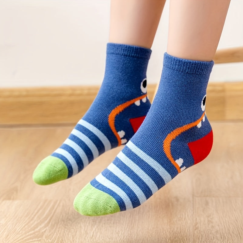 5 Pairs Dinosaur Knit Socks for Kids Boys Girls