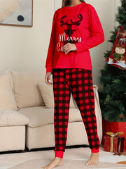 Christmas Pajamas Set Plaid Reindeer Tee & Joggers