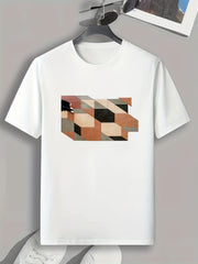 Cube Print Men's Comfy T Shirt Active Stretch Breathable Tee