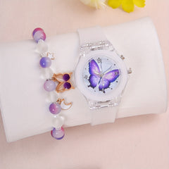 Purple LED Light Watch & Beaded Bracelet Set for Kids