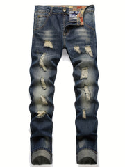 Men's Ripped Jeans Retro Style Distressed Denim