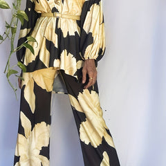 Random Print Beach Pants Elastic Waist Cover Up